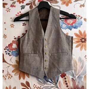 Vintage Pierre Cardin Kids 10/12 Vest Brown Plaid Grandpacore Gold Button Preppy